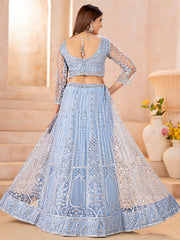 Stunning Blue Embroidered Chinon Wedding Wear Lehenga Choli