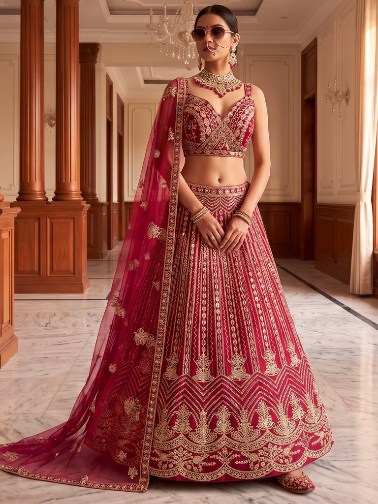 Terrific Pink Codding Embroidered Net Engagement Wear Lehenga Choli