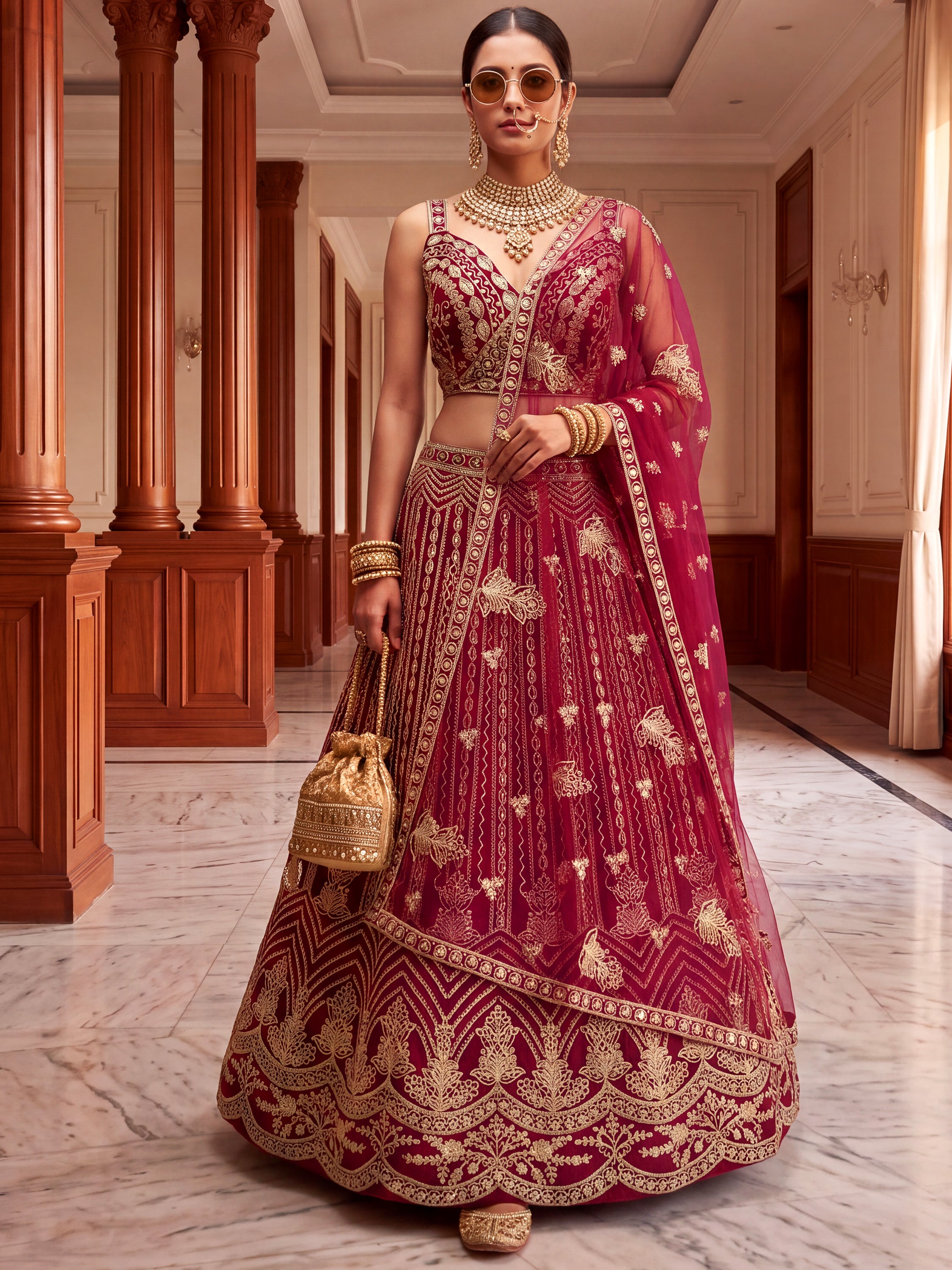 Terrific Pink Codding Embroidered Net Engagement Wear Lehenga Choli