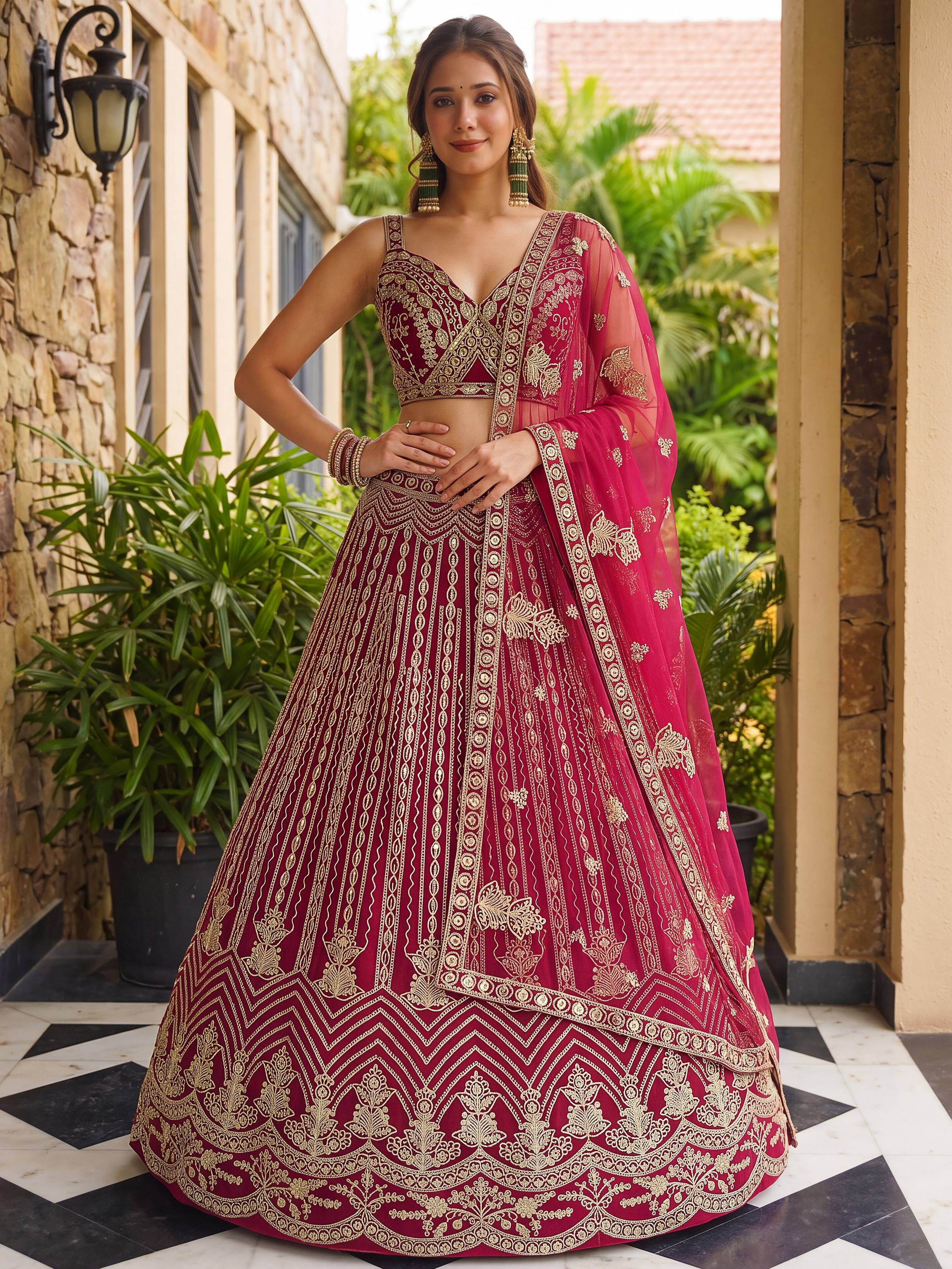 Terrific Pink Codding Embroidered Net Engagement Wear Lehenga Choli