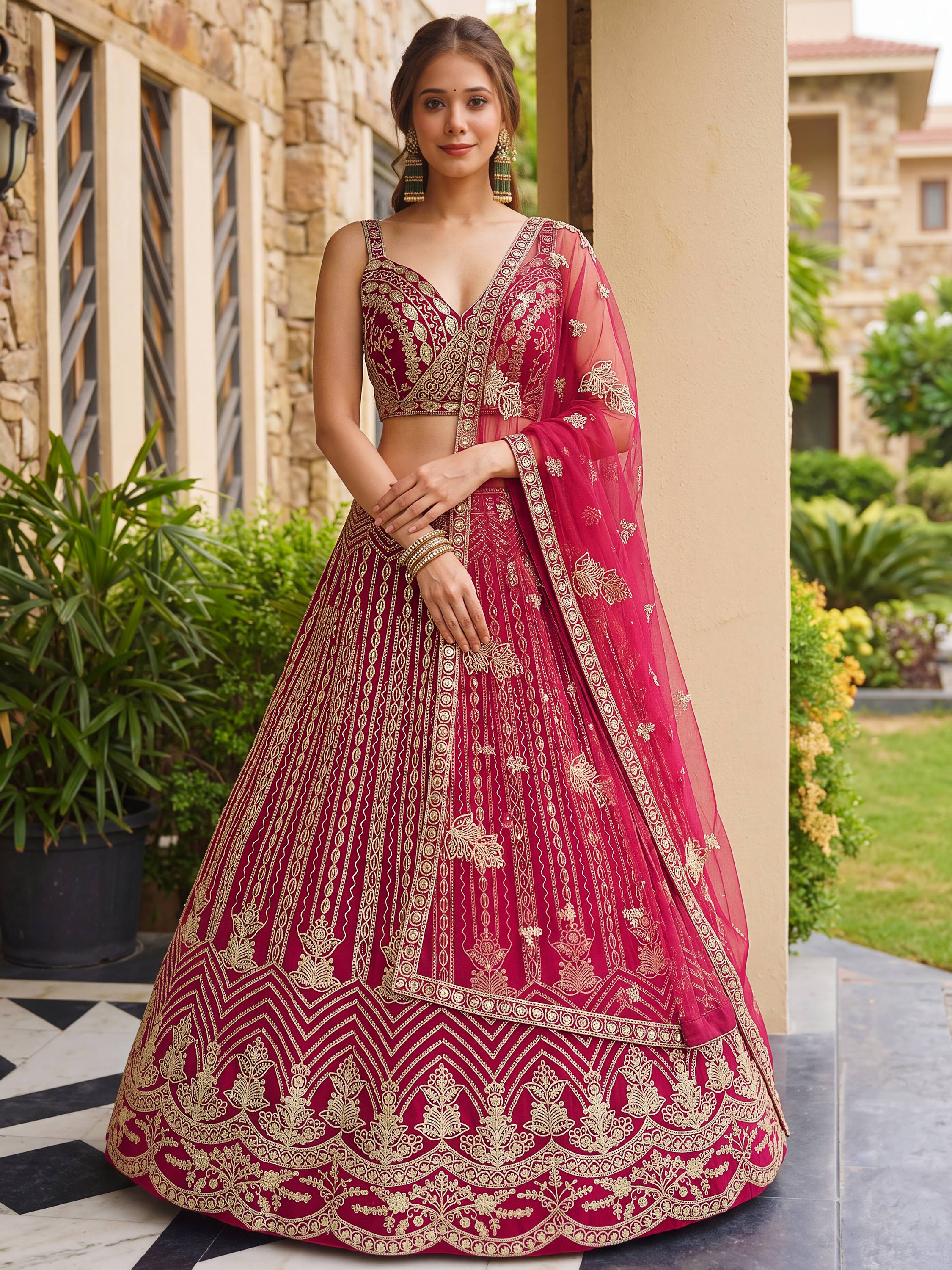 Terrific Pink Codding Embroidered Net Engagement Wear Lehenga Choli