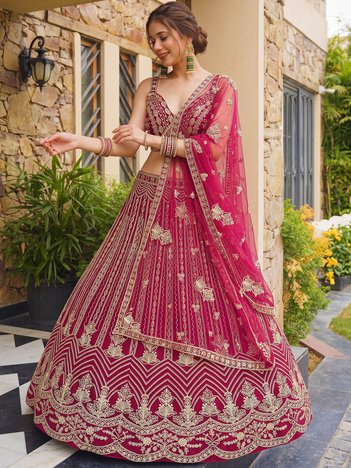 Terrific Pink Codding Embroidered Net Engagement Wear Lehenga Choli