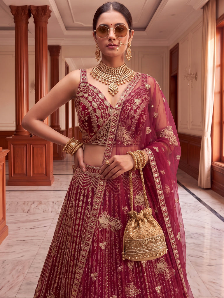Terrific Pink Codding Embroidered Net Engagement Wear Lehenga Choli
