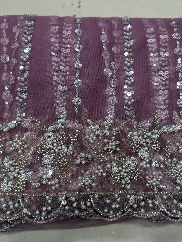 Fantastic Mauve Pearl Work Net Engagement Wear Saree With Blouse