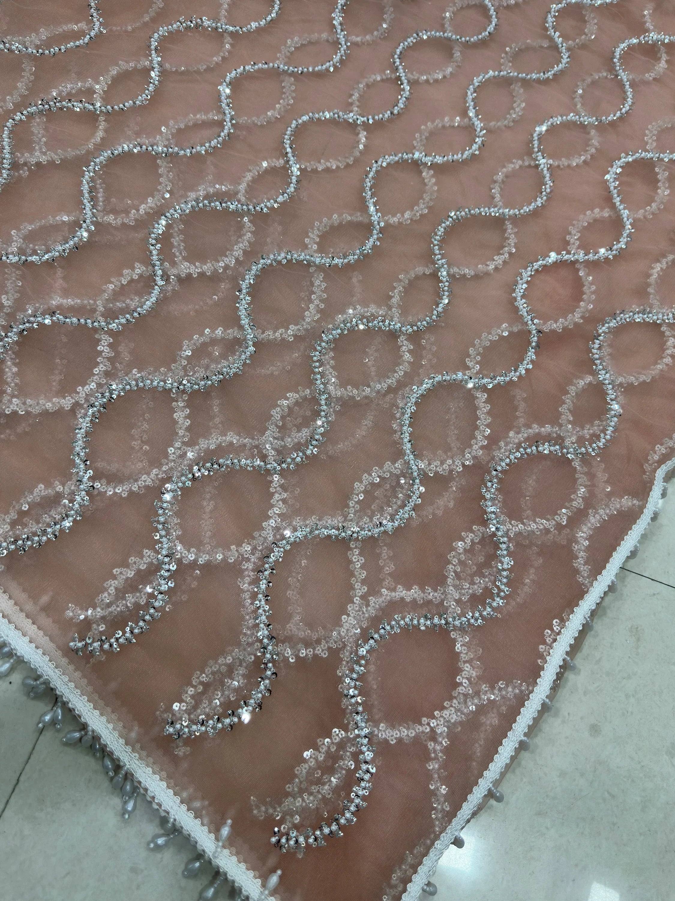 Elegant Peach Bead Embroidery Net Reception Wear Saree With Blouse