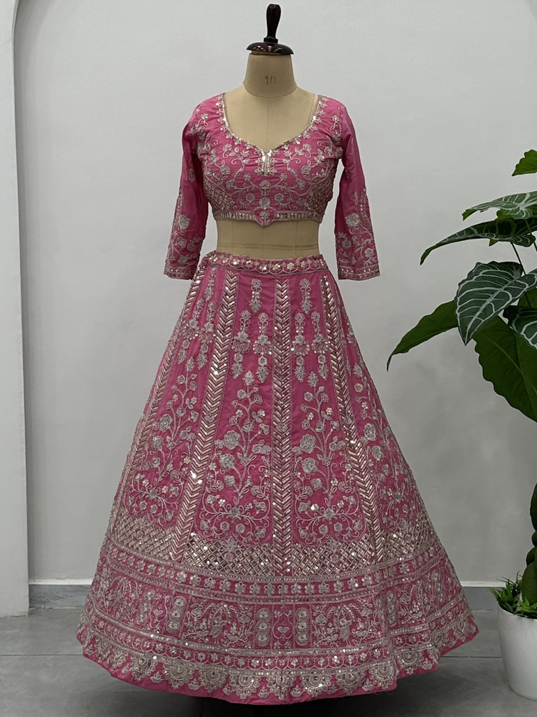 Graceful Pink Coding Embroidery Crepe Engagement Wear Lehenga Choli
