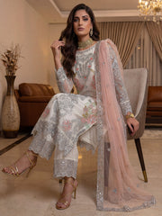 Glorious White Sequins Embroidery Net Festive Special Pant Suit