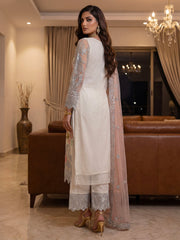 Glorious White Sequins Embroidery Net Festive Special Pant Suit