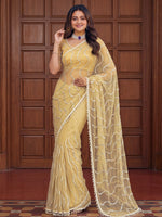 Timeless Yellow Bead Embroidery Net Event Wear Saree With Blouse