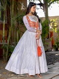 Awesome White Chinon Gota Patti Work Navratri Wear Gown
