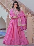 Mesmerizing Pink Organza Sequins Wedding Wear Gown With Dupatta