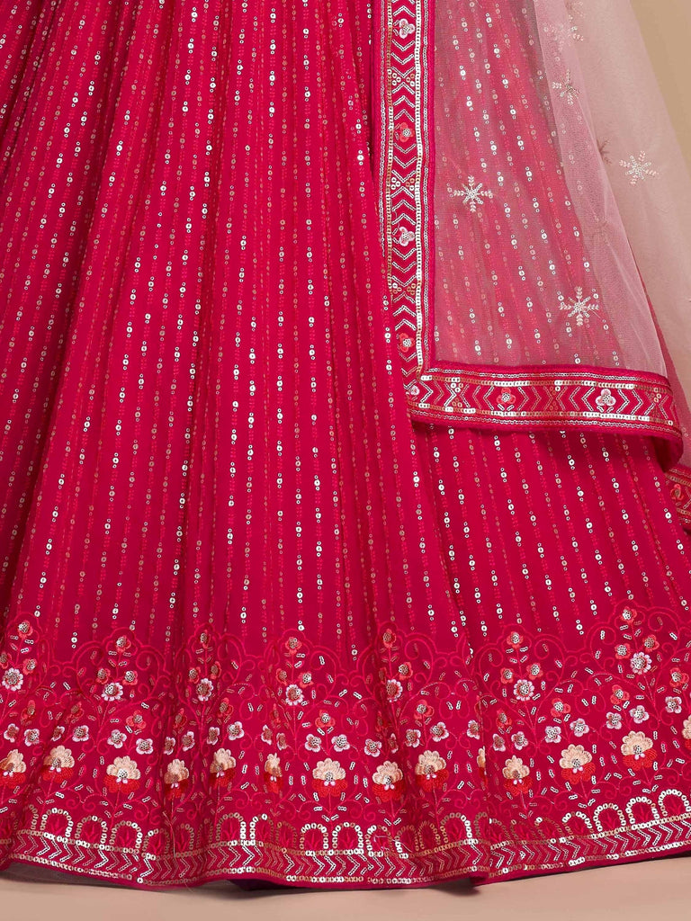 Attractive Pink Sequins Georgette Sangeet Wear Plus Size Lehenga Choli
