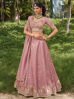 Pretty Dusty Pink Embroidered Silk Engagement Wear Lehenga With Blouse