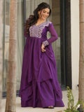 Impressive Purple Thread Embroidered Georgette Gown