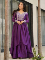 Impressive Purple Thread Embroidered Georgette Gown