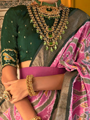 Striking Pink Patola Printed Traditional Silk Saree With Blouse