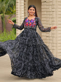 Appealing Black Georgette Thread Embroidered Traditional Gown