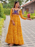 Tantalizing Yellow Bandhani Printed Georgette Festival Wear Gown