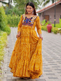 Tantalizing Yellow Bandhani Printed Georgette Festival Wear Gown