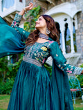 Unique Blue Thread Embroidered Silk Function Wear Gown With Dupatta
