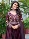 Attractive Wine Sequins Silk Festival Wear Gown With Dupatta