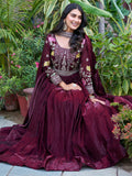 Attractive Wine Sequins Silk Festival Wear Gown With Dupatta