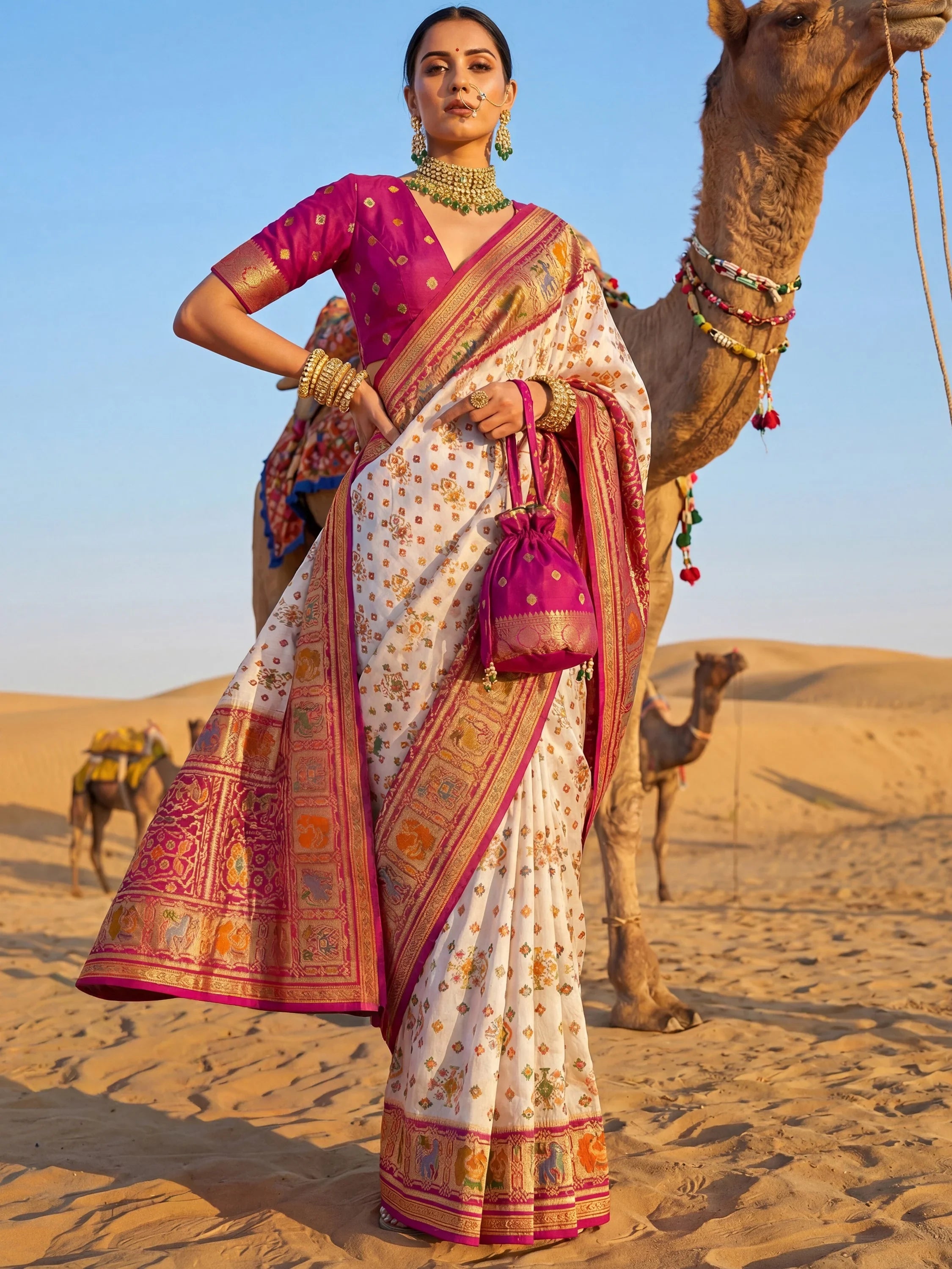 Enchanting Rani Pink Zari Weaving Silk Wedding Wear Saree With Blouse