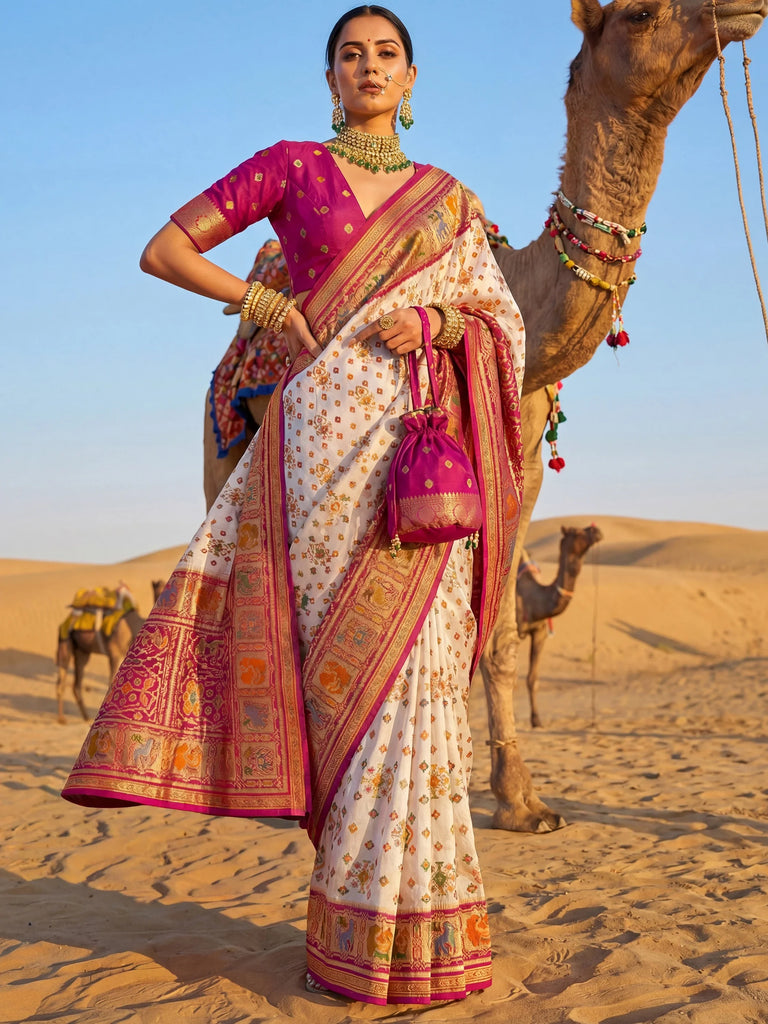 Enchanting Rani Pink Zari Weaving Silk Wedding Wear Saree With Blouse