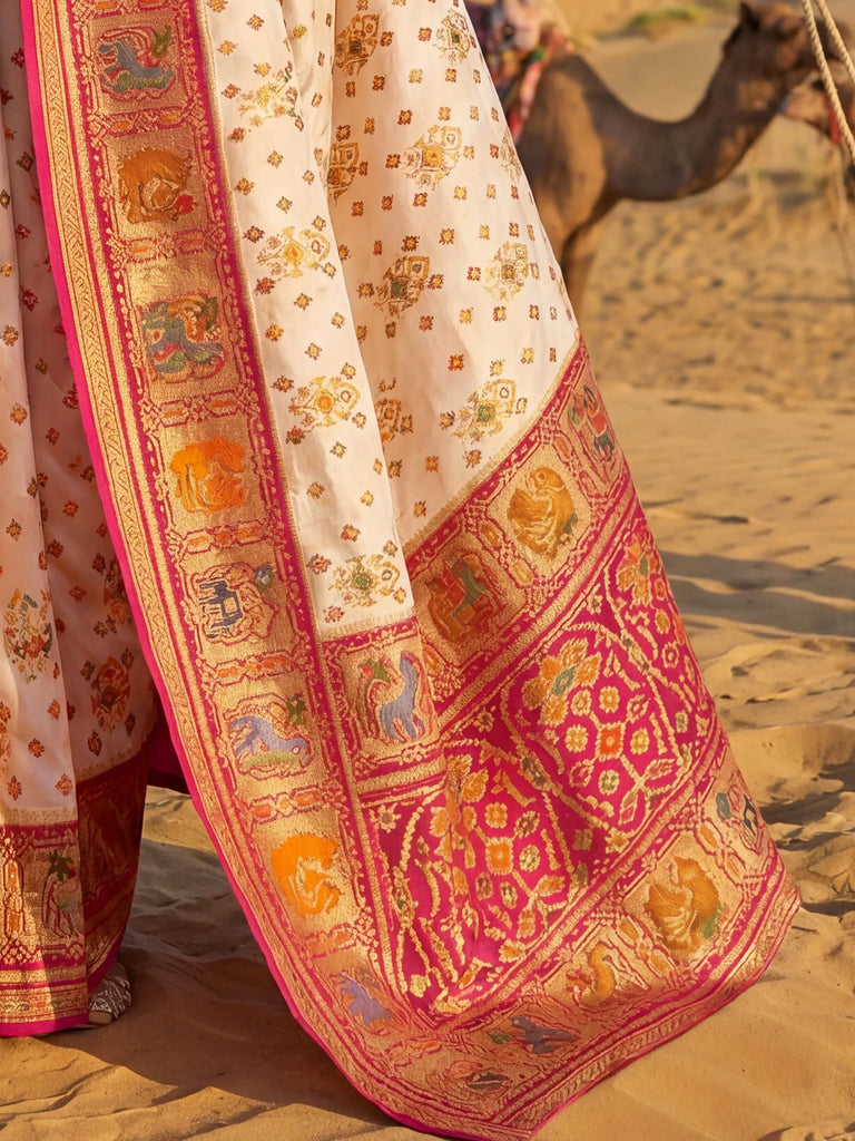 Enchanting Rani Pink Zari Weaving Silk Wedding Wear Saree With Blouse