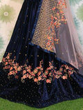 Navy blue embroidered lehenga with floral patterns