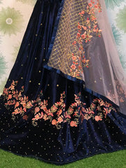 Navy blue embroidered lehenga with floral patterns