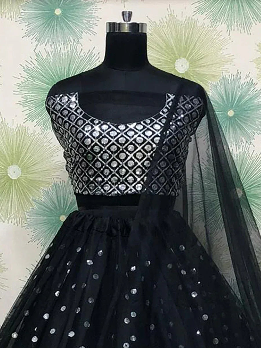 Black sequin lehenga choli with net dupatta, ethnic Indian party wear outfit
