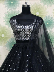 Enchanting Black Net Sequins Work Party Wear Lehenga Choli