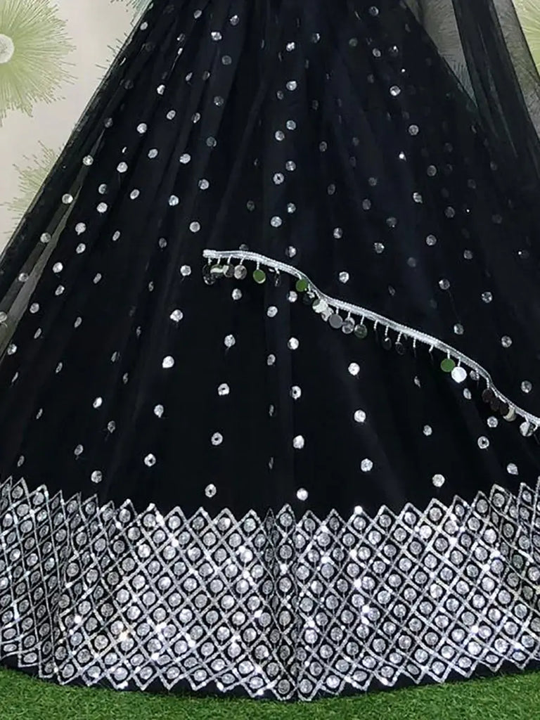 Enchanting Black Net Sequins Work Party Wear Lehenga Choli