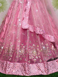 Alluring Pink Net Mirror Work Party Wear Lehenga Choli With Dupatta