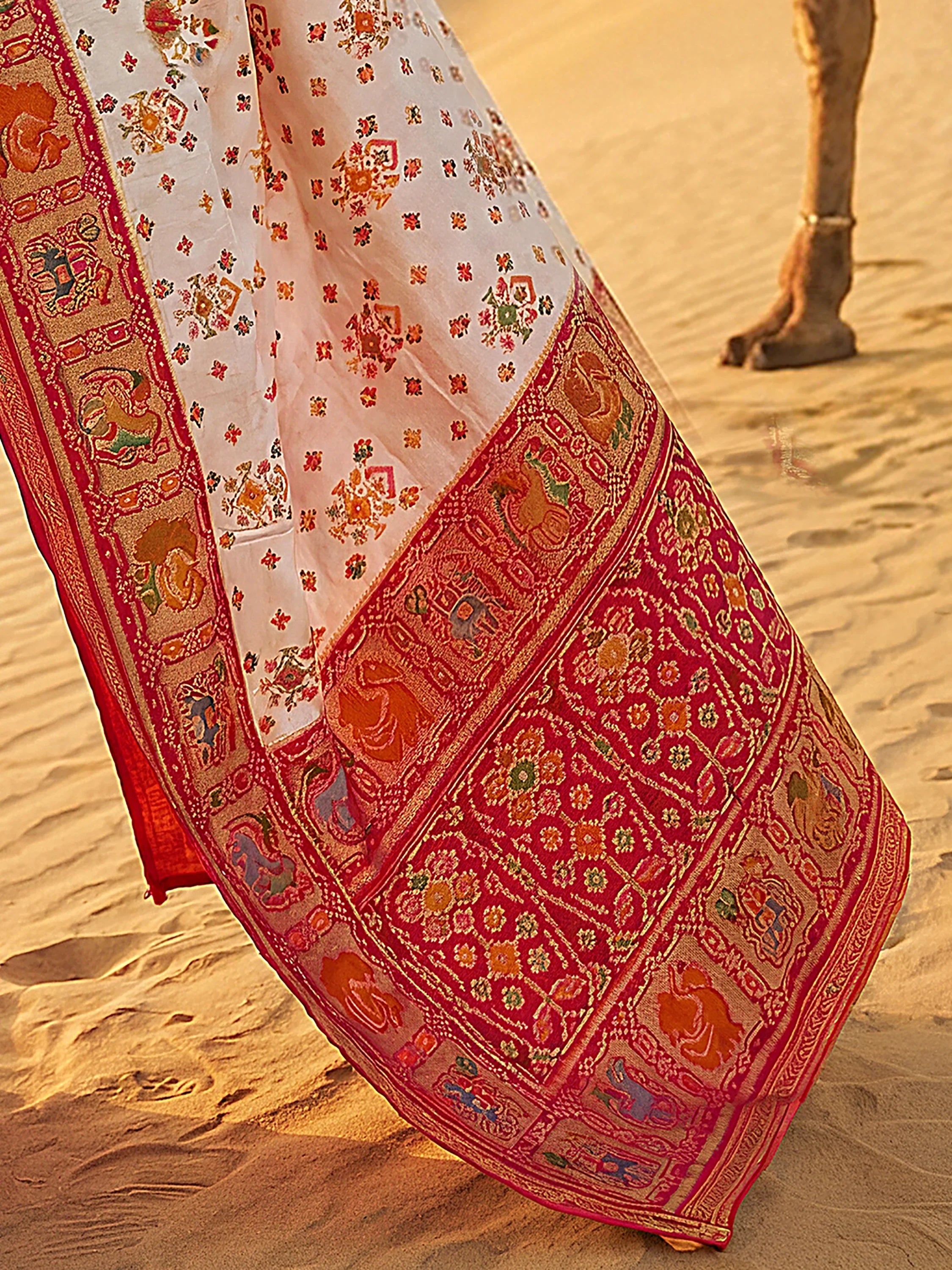 Precious Cream Zari Weaving Silk Function Wear Saree With Blouse