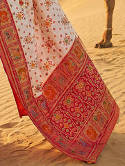 Precious Cream Zari Weaving Silk Function Wear Saree With Blouse