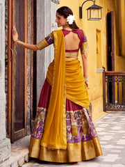 Desirable Red Chanderi Silk Kalamkari Printed Half Saree Lehenga