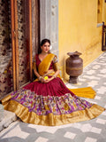 Desirable Red Chanderi Silk Kalamkari Printed Half Saree Lehenga