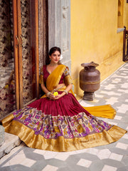 Desirable Red Chanderi Silk Kalamkari Printed Half Saree Lehenga