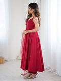 Artistic Red Chanderi Silk Mirror Lace Work Anarkali Suit With Dupatta
