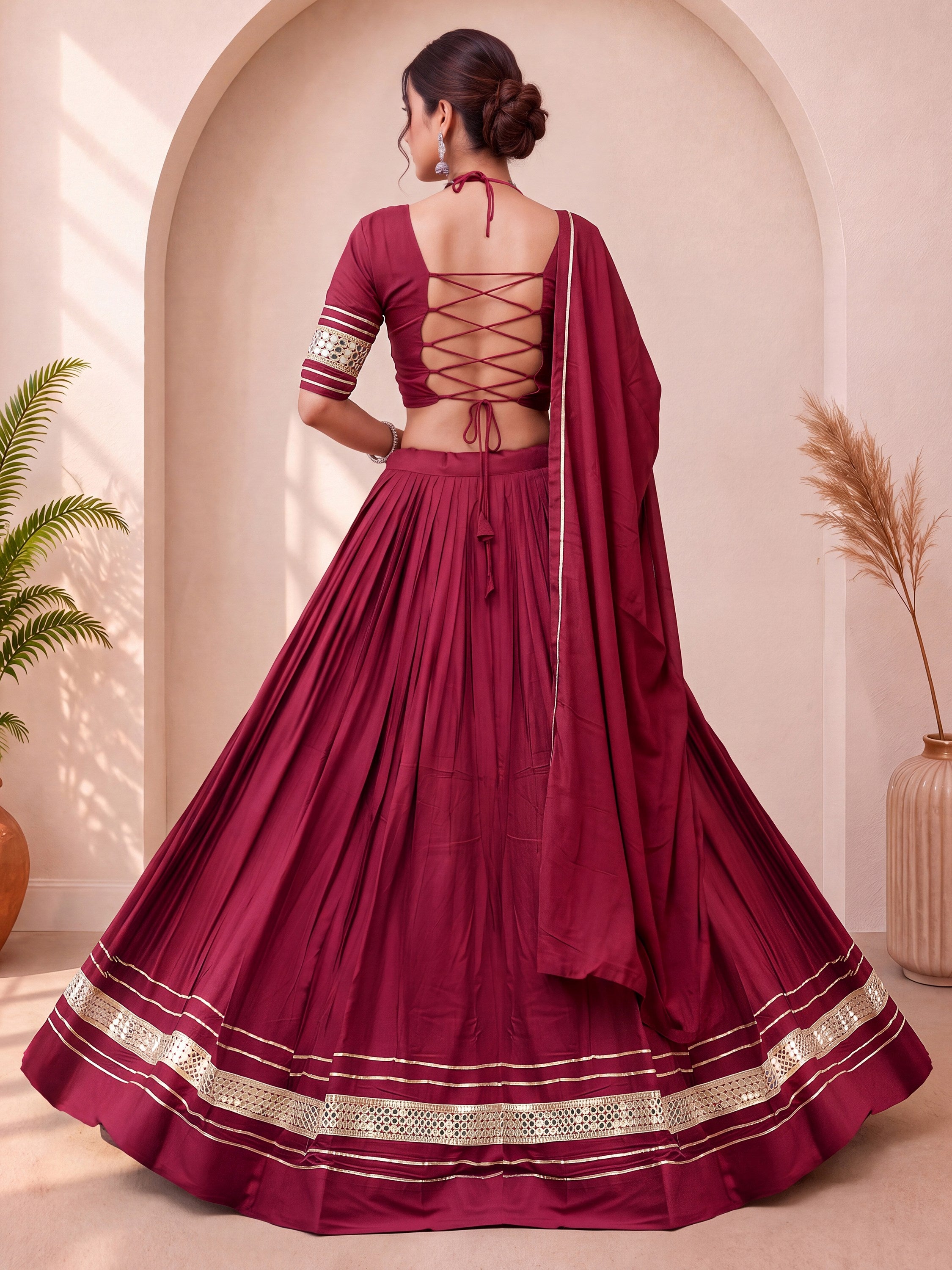 Radiant Maroon Gota Work Cotton Navratri Wear Lehenga Choli With Dupatta