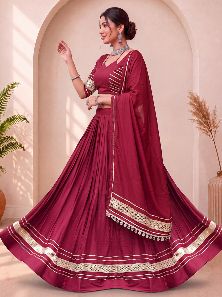 Radiant Maroon Gota Work Cotton Navratri Wear Lehenga Choli With Dupatta