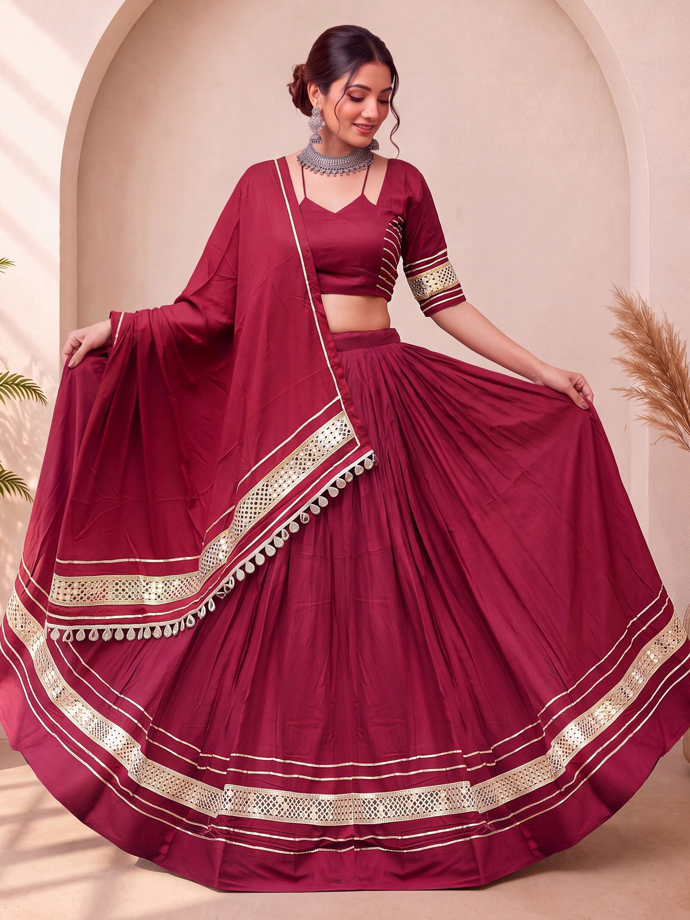 Radiant Maroon Gota Work Cotton Navratri Wear Lehenga Choli With Dupatta