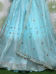 Precious Blue Embroidered Net Engagement Wear Lehenga Choli