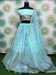 Precious Blue Embroidered Net Engagement Wear Lehenga Choli