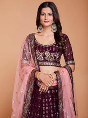Tantalizing Purple Sequins Georgette Wedding Lehenga Choli