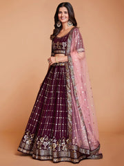 Tantalizing Purple Sequins Georgette Wedding Lehenga Choli