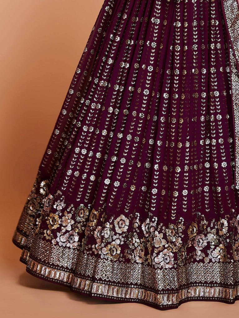 Tantalizing Purple Sequins Georgette Wedding Lehenga Choli