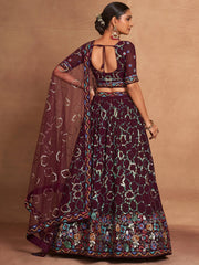 Glamorous Maroon Sequins Georgette Reception Wear Lehenga Choli